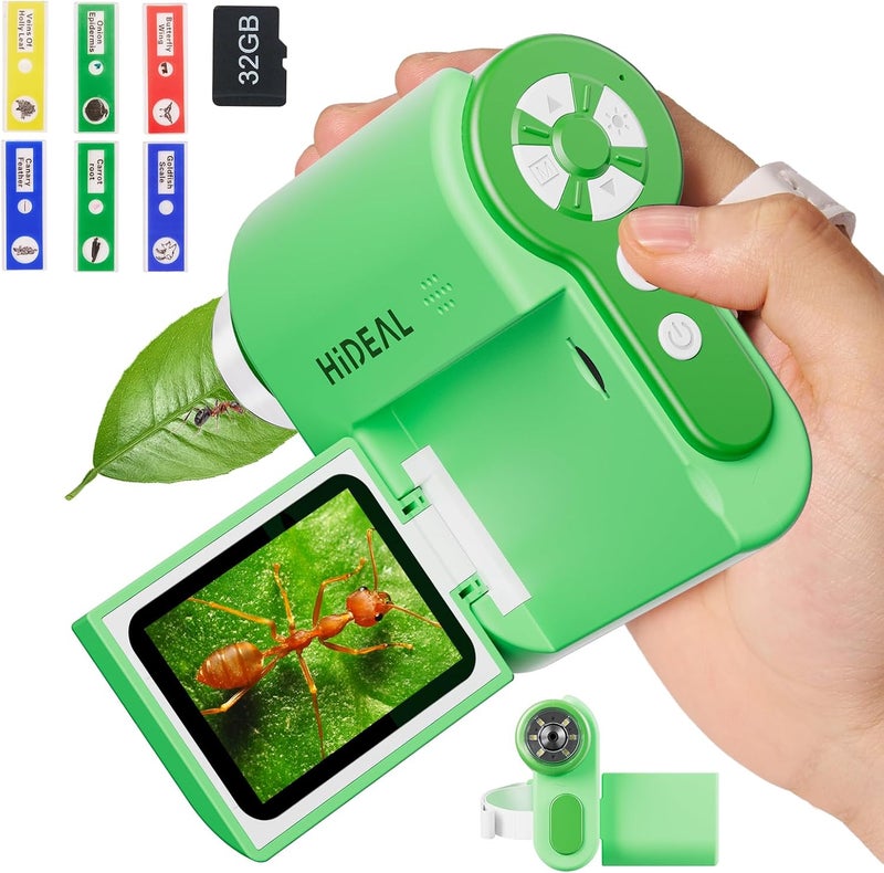 Hideal HP20 IPS Microscope for Kids: [3-in-1] [Easy and Fun] 2" Portable Handheld Microscope Miniscope, Pocket Mini Scope Educational Science Kit, Christmas Birthday Gifts for Kids, 32GB, Green - Image 1